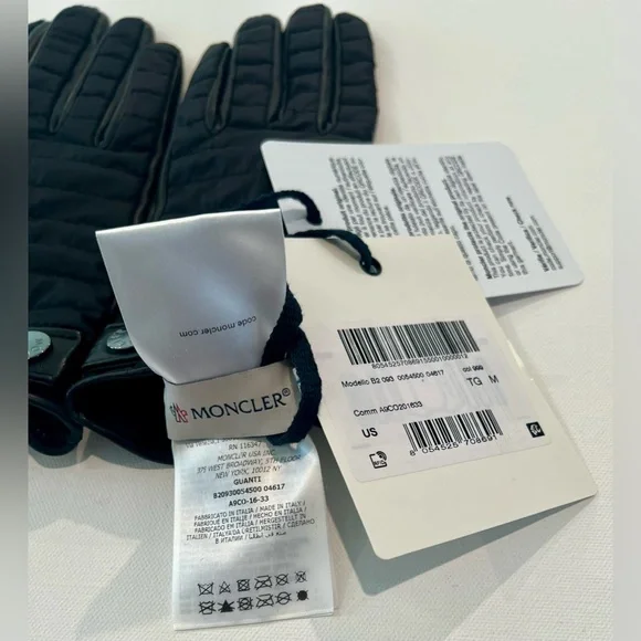 Moncler Black GUANTI Leather Wool NWT Medium Gloves Made in Italy - Picture 4 of 6